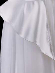 XUMPLO Tween Girls' Elegant Shoulder Invisible Mesh Rhinestone Satin & Mesh Hem Long Dress, Suitable For Party, Birthday, Banquet, Prom, Wedding, Spring/Summer - White - View 8