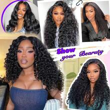 ZHENDEFA Half Wig Human Hair Water Wave Half Wig 3 In 1 Glueless Wigs Wear And Go Wigs Seamless Flip Over With Drawstring Beginner Friendly Curly Wig Headband Wig For Women - SNatural - View 9