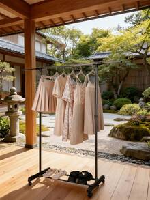 1个经典小型可伸缩单杆衣架，储物架，衣帽架，晾衣架，大容量，落地式，家用衣帽架鞋架，适用于卧室、客厅、阳台、洗衣房，可晾晒衣物，收纳毛巾、包包、鞋子、帽子，也可作浴室衣架，需自行组装，铁架塑料底座接口材质 - 彩色 - 查看 5