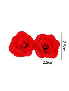 1 Pair Fashionable Minimalist Versatile Fabric Rose Flower Earrings - Red - View 5