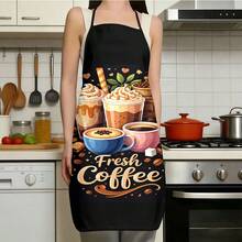 1pc New Coffee Themed Apron, Featuring Latte Art Cup, Iced Coffee, Mocha Pot, Coffee Grinder, Coffee Beans, Sugar Cubes And Leaf Elements, Suitable For Home Kitchen And Cafe Use - A - View 9