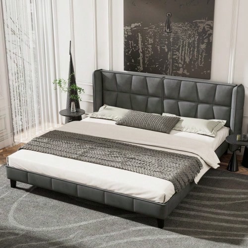 Upholstered Bed 180 X 200 Cm With Slatted Base And Headboard, Children's Bed, Suitable For Adults And Teenagers, Wooden Slatted Frame, Easy Assembly, Velvet, Grey - Grey - View 1