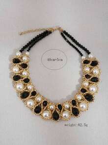 1pc Fashion Crystal & Pearl Double-Strand Necklace, Women's Necklace, Women's Jewelry, Pearl Necklace, Western Jewelry, Choker, Women's Choker Necklace, Women's Necklace, Women's Jewelry Set, Chunky Jewelry, Bohemian Style Jewelry, Summer Jewelry - Two Rows Of Crystal Pearls - View 5