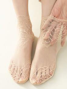 1/5/10双装 时尚女士蕾丝玫瑰花网眼袜 防滑隐形内衬袜 女式弹力舒适薄款透气短袜 柔软 - 彩色 - 查看 6