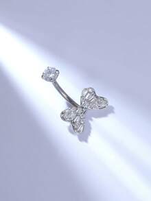 1件装 G23 钛金属时尚精致蝴蝶肚脐环（女士款） - 銀色 - 查看 2