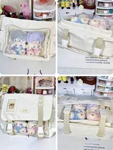 日系可爱痛包 女款斜挎包 大学生书包 透明PVC DIY手提包 带徽章展示板 单肩包 女生痛包 动漫 - 黑色 - 查看 10