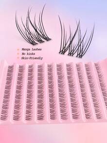 Rikuaild 120Pcs Manga Individual Lash Clusters, Manga Style&Natural Look False Eyelashes C Curl DIY Lashes, Natural, Wispy, Waterproof, Cross, Cat Eye, Doll Styles, 11-13mm Length, Beginner Friendly, Strip For Easy Application Lash Clusters, Lashes Cluters, Eyelash Clusters, Individual Eyelashes, Lashes, Fake Lashes - C - View 6