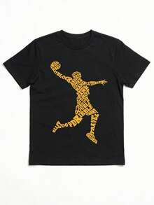 Tween Boy Graphic Print Casual Round Neck Short Sleeve T-Shirt - Black - View 1