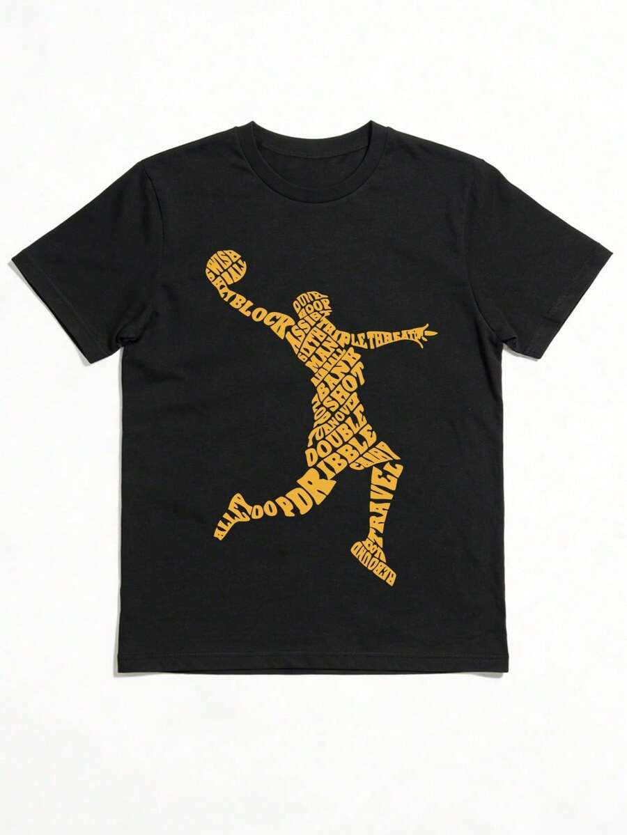 Tween Boy Graphic Print Casual Round Neck Short Sleeve T-Shirt - Black - View 1