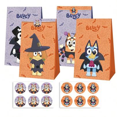 Bluey 1 bộ/12 chiếc Túi đựng kẹo chủ đề hoạt hình Anime mới bán chạy nhất: Túi quà tặng tiệc ma cà rồng phù thủy, Túi đựng bỏng ngô, đồ ăn nhẹ, Bộ nhãn dán trang trí, Quà tặng sinh nhật, Quà tặng năm mới