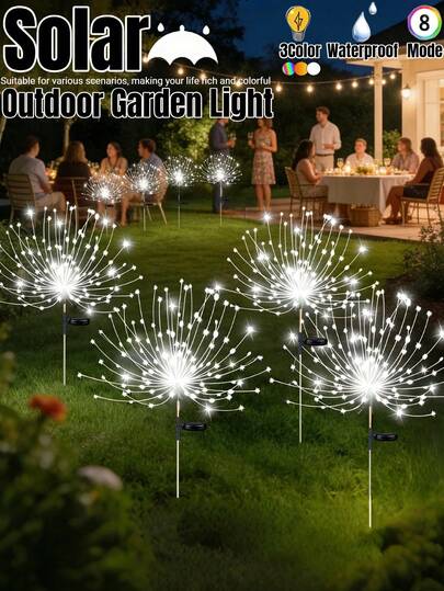 Solar Powered LED Garden Light-360/240/150/60LED, IP65 Waterproof, 8 Lighting Modes, Solar Powered Decorative Plug-In Light, Outdoor Solar Powered Fireworks Light, Non Removable Photovoltaic Module, DIY, Suitable For Courtyard, Path, And Villa Decoration, Outdoor Garden Lighting, Can Be Used For Camping, Lawns, Weddings, Parties, RVs, Easter Decoration (Warm White/White/Color)