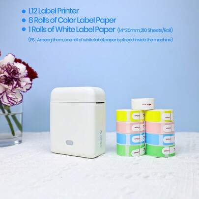  ORICO-Label Maker,Mini Thermal Label Printer, Drucker Portable,Photo Prenter,Portable Thermal Printer,Multifunctional Mini Portable Printer,Comes With 8 Rolls Of 14*30 Color Labels And 1 Roll Of White Labels,Multiple Templates, Fonts, Icons, Customizable Name Tags For Home,Schooling.