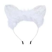 3pcs/Set Soft Lace Cat Ear Headband, 3 Colors Available, Suitable For Daily Wear And Festivals, Women's Lace Cat Ear Headband, Wedding Party & Cosplay Accessories, Elegant Fluffy Cat Ear Headpiece In Black, Red And White Lace, Photo Shoot Props, Lace Trim Cat Ear Headband With Feather Decor - View 9