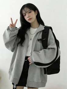 YCYC Women's Casual Versatile Zip-Up Sweatshirt Jacket, Sporty Style - Grey - View 2