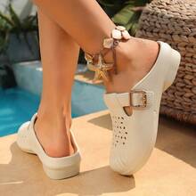Breathable Perforated Backless Slides, Lightweight Casual Slip-On Sandals - Khaki - View 4