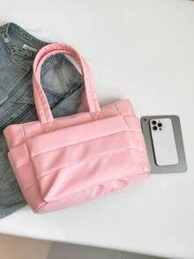 Women's Lightweight Fluffy Handbag, Suitable For Travel, Work, Beach, Gym, Shopping, Tote Bags For Women, College Essentials, Perfectly Matching With Fall Outfits Women , Pink - Hồng - Xem 5