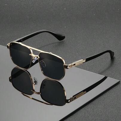 Óculos de Aviador Dourados Duráveis de Moda Masculina, Detalhes Pretos para Uso Externo e Diário
