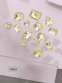 5/10颗K9美甲水钻，弯心形、爱心形、长方形、椭圆形、正方形，深柠檬黄美甲饰品，美甲配件 - 彩色 - 查看 3