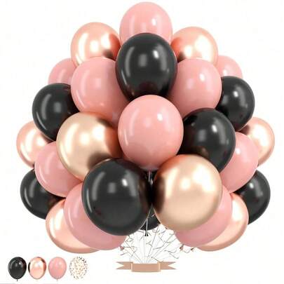 Bộ 30 quả bóng bay màu đen và hồng, bóng bay cao su 10 inch, thích hợp trang trí sinh nhật, đám cưới, lễ đính hôn, lễ tốt nghiệp, Giáng sinh, năm mới, kỷ niệm, trang trí trong nhà và ngoài trời.
