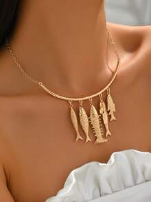 1 buah Kalung Unik Berbentuk Berbagai Ikan untuk Wanita, Aksesori Logam Desain Niche Cocok untuk Perjalanan Sehari-hari, Pantai Musim Panas, Kencan - Yellow Gold - View 3