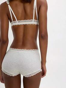Women Micro Shorts Lace Trim Y2k Low Rise Full Coverage Boxer Lace Briefs Underwear Lounge Shorts Cute Boyshorts Panties Pjs Bottoms Short Pants - 淺灰色 - 查看 3