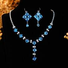 3件套奢华闪亮锆石全镶粉色水滴形首饰套装，婚礼晚宴礼服配饰 - 彩色 - 查看 2