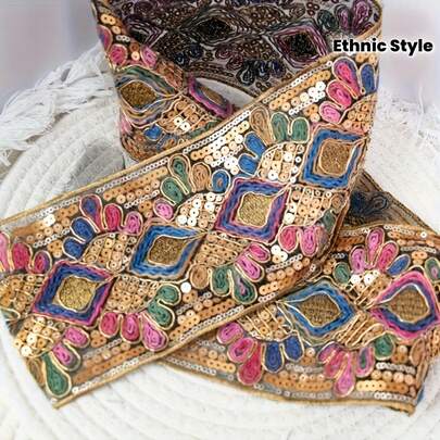 2026 New 36-Inch Wide Sequin Woven Embroidered Lace Trim, Waist Belt, Bag And Garment Decoration - Performance Costume Decor, Luxurious Palace Style Handmade DIY Decorative Ribbon