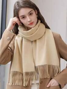 1pc Women's Black Faux Cashmere Long Scarf, Minimalist Versatile Fashion Warm Soft Shawl, Suitable For Gifts, Evening Dresses, Travel, Office Use - Black - View 4