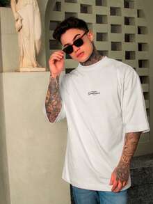 Oversized Streetwear Crew Neck T-Shirt DMUNIZ Santinni Gentleman's 100% Cotton Premium Release Gym Workout New - 奶油色 - 查看 3
