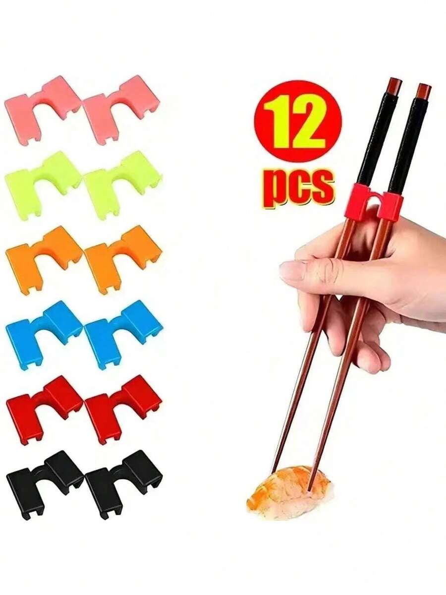 12 piezas Palillos de entrenamiento para niños, fáciles de usar, ayuda práctica para sujetar, clips de entrenamiento, utensilios de cocina y bar para el hogar - Ver 1