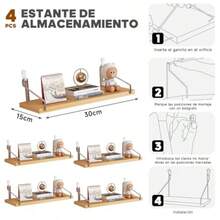 Repisas Flotantes Robustas 4 Repisas Armarios Flotantes Estudio Cocina Baño y Sala de Estar 30X15cm - Marrn - Ver 2
