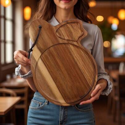 1件装木制兔子造型餐盘，乌龟托盘，复活节兔子托盘，相思木餐盘，乡村风装饰，沙拉盘，蛋糕盘，厨房配件，厨房装饰，家居装饰 - 复活节