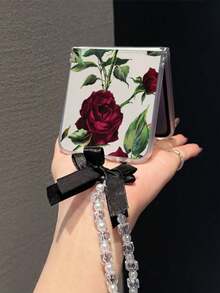 花朵图案时尚哑光PC材质简约可爱玫瑰元素折叠手机壳，搭配同色手链，可保护手机并防止跌落，适用于：三星Galaxy Zflip 3/Zflip 4/Zflip 5/Zflip 6/Zflip 7/ Find N3 Flip/ Razr 50 Ultra/ Razr 60 Ultra/ Razr 60/ Razr 50/小米MIX Flip/Galaxy Z Flip7 FE - 無色 - 查看 12