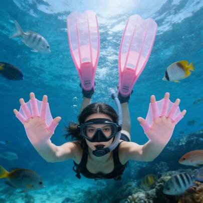 5/1 pieza Aletas de silicona para nadar para hombres, mujeres, niños, entrenamiento de deportes acuáticos con dedos y palma, accesorios de playa, artículos esenciales de playa
