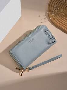 新款女士钱包，中长款时尚手拿包，双层拉链手机夹，女士零钱包，长款钱包，腕包，旅行必备夏季单品 - 藍色 - 查看 5