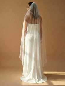 1件装多尺寸单层蕾丝边新娘头纱，饰以人造珍珠，适合新娘婚礼、单身派对、婚纱照，附赠发梳 - 乳白色 - 查看 15