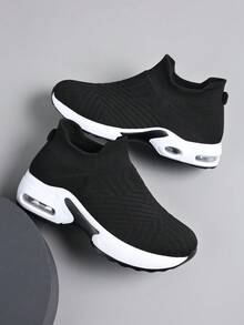 2026 Spring New Women's Mesh Breathable Shock Absorbing Thick Sole Casual Travel Sneakers - Black - View 1