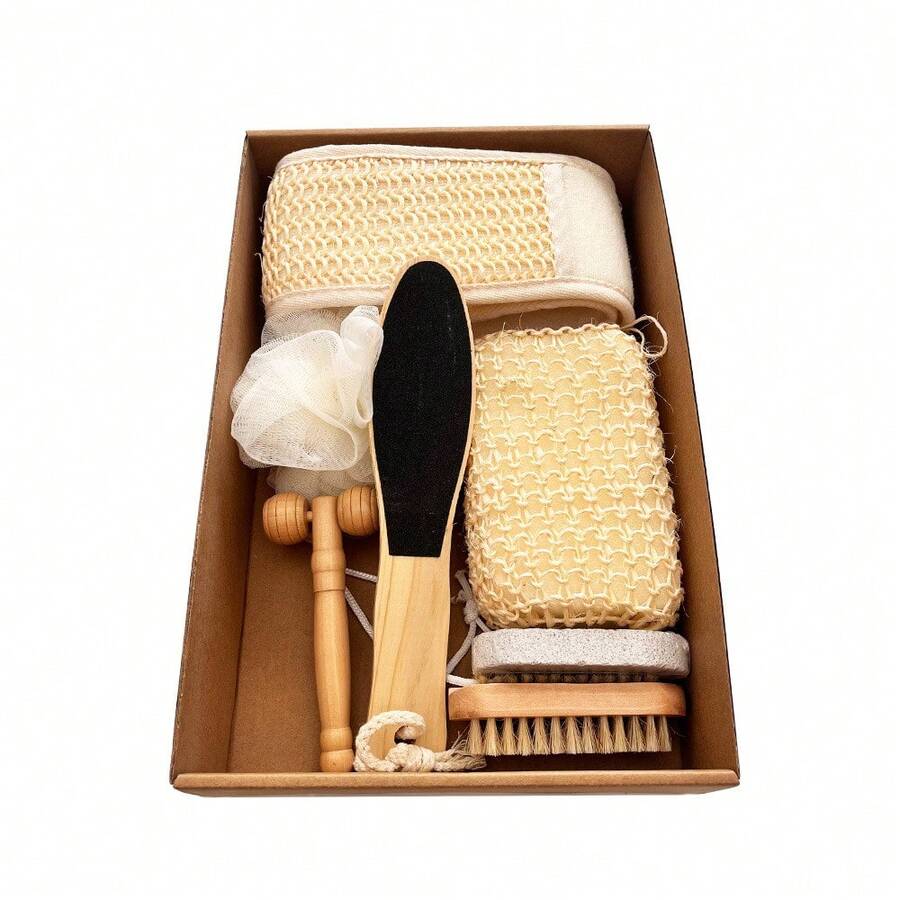 Bath Set, Seven-Piece Set, Bath Towel, Bath Brush, Grindstone, Sisal Bath Flower Set, Holiday Gift Box, Gift. - 7件套 - 查看 1