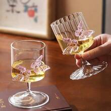 Butterfly Stem Wine Glass, Champagne Glass, Cocktail Glass, Red Wine Glass, Household Juice Glass, High Borosilicate Glass Tea Cup - Pink High-footed Butterfly Cup - View 2