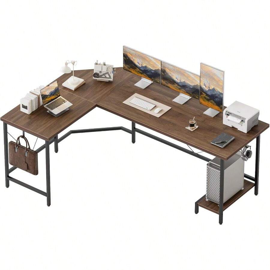 Desk, Computer Desk, Mericonia 59 Inch Large L Shaped Desk, Simple Corner Gaming Desk With CPU Stand Hooks, Computer Desk Home, Bedroom Office Workspace, Walnut - Walnut + 59 Inch - View 1