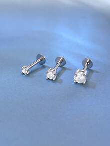 Bông tai đính đá Moissanite 0.03-0.3 carat, mạ vàng trắng 18K trên bạc sterling 925, bông tai kim cương phẳng không gây dị ứng dành cho nam và nữ, trang sức cưới. - Bạc - Xem 4