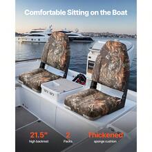 2 Stk. BootssitzBootsstuhl mit hoher Rückenlehne klappbarer Fischerbootsitz mit dickem Schwammkissen & PU-Leder, Scharniere aus Aluminiumlegierung, für Boote Yachten Schiffe, Tarnfarbe - 2 Stück Tarnmuster - Übersicht 2