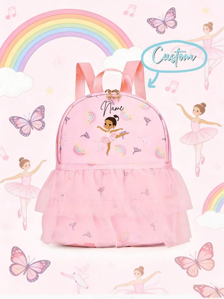 This Personalized Mini Backpack Features A Fashionable And Minimalist Solid Color Dancer Print, With A Zipper Closure And Lace Trim, Making It Very Suitable For Autumn And Winter Use. It Is Perfect For Daily Use, School, And Travel. It Also Makes A Wonderful Birthday Or Christmas Gift. The Print Location Is Random. You Can Also Customize Your Name, Lucky Number, Or Anniversary. - Multicolor - View 1