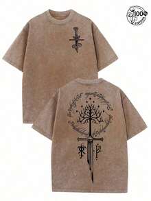 Break The SystemLOTR LOTR Middle Earth Shirt, JRR Tolkien Hoodie,  Merch, LOTR Sweatshirt, Menswear Top Apparel Men Gifts Vintage DistressedRound Neck Loose Fit T-Shirt - 咖啡棕 - 查看 1