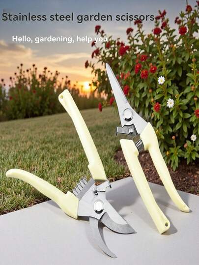 1 chiếc kéo cắt tỉa cây bằng thép không gỉ, kéo cắt tỉa đa năng tiện dụng với tay cầm thoải mái và lưỡi thẳng/cong, thích hợp để cắt tỉa và thu hoạch cây trồng, dụng cụ làm vườn thời trang, phụ kiện làm vườn thiết yếu.