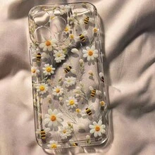 1pc Cute Bee & Flower Pattern Phone Case Compatible With Apple 17/17 Pro Max/16 15 Pro Max 14 Plus 13 12 11 XS XR X 7 And Series S21/S22/S23/S24/S25/A71/A51/A55, Full Coverage Fashion Design, Elegant, Precise Cutouts - Multicolor - View 3