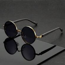 中性复古黑色圆框时尚眼镜，适合度假和街头风格 - 彩色 - 查看 9