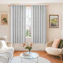 1 件夏季亚麻质感窗帘，遮光透气卧室窗帘，220 克/平方米密度，自然垂感，杆袋式设计 - 灰色 - 查看 2