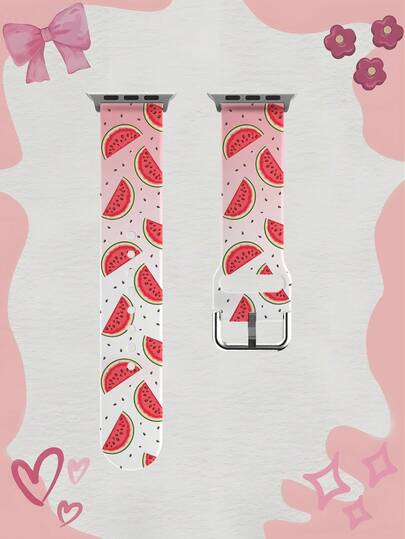 1 pieza Correa de reloj de silicona suave, elástica y transpirable con degradado de sandía, compatible con Samsung, Honor y relojes inteligentes de 38 mm, 40 mm, 41 mm, 45 mm, 44 mm, 42 mm, 49 mm, ideal para uso diario y como regalo, correa de reloj de silicona casual y de moda compatible con Apple Watch Ultra SE/11/10/9/8/7/6/5/4/3/2/1, Watch 3/Galaxy, GT2/GT3 y cualquier reloj de 20/22 mm de ancho de correa