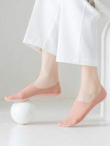 5双装女士超薄冰丝船袜，触感清凉顺滑，透气不闷热，无缝设计完美贴合脚型，硅胶后跟贴条，适合春夏穿着，无纸化包装 - 彩色 - 查看 5